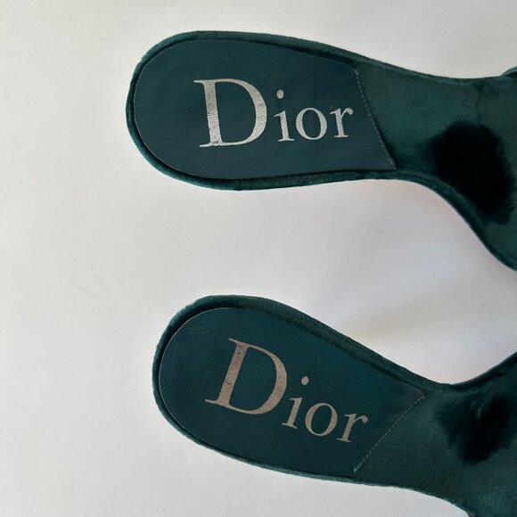 VINTAGE CHRISTIAN DIOR BLUE VELVELT EMBELLISHED HEELS - Picture 7 of 9